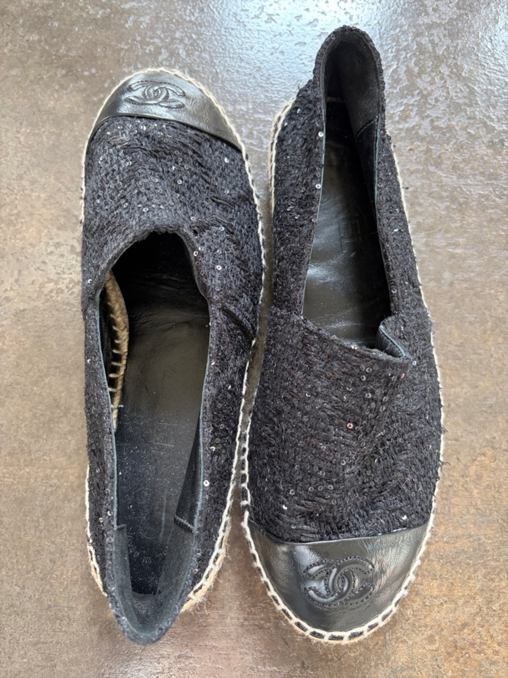 CHANEL Black Tweed & Leather Sequin Espadrilles - Picture 4 of 6